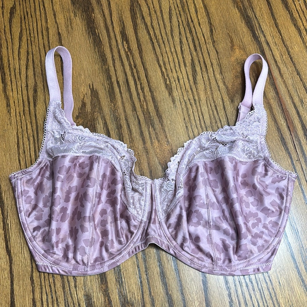 Delimira Leopard/cheeta unlined silky full coverage lace trim bra
